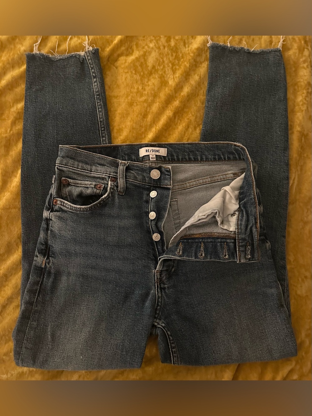 Re/Done Women's Slim Straight Jeans in Dark Washed Blue